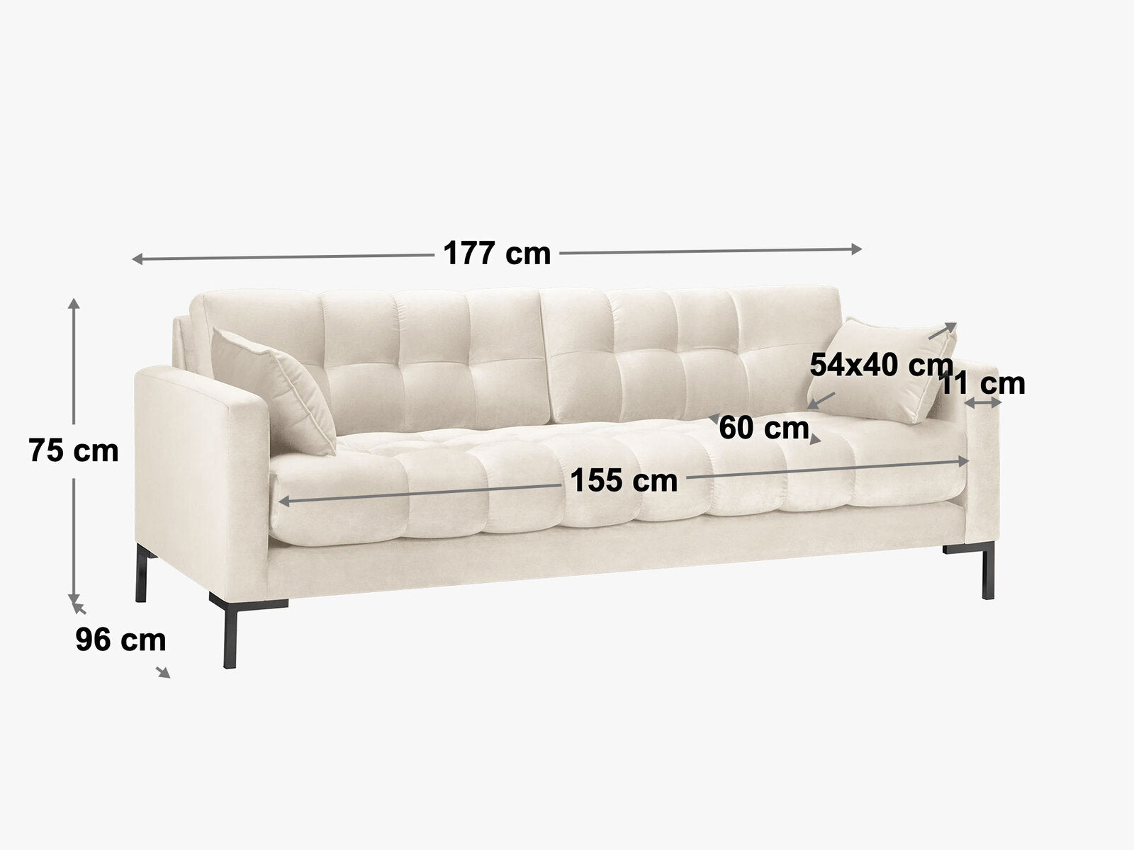 Micadoni Sofa Mamaia 3-Sitzer Boucle Baloo Schwarz schwarze Beine