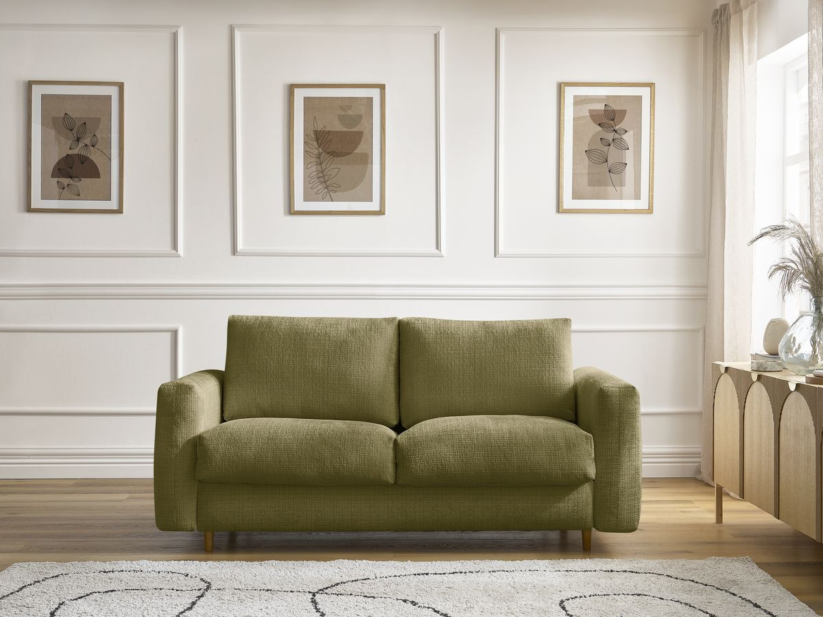 Bobochic Cocoone Schlafsofa 3-Sitzer Strukturstoff Grün, Liegefläche 160 × 200 cm