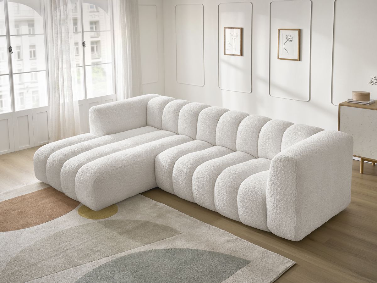 Bobochic Talia Ecksofa Bouclé-Stoff Weiß Ecke links