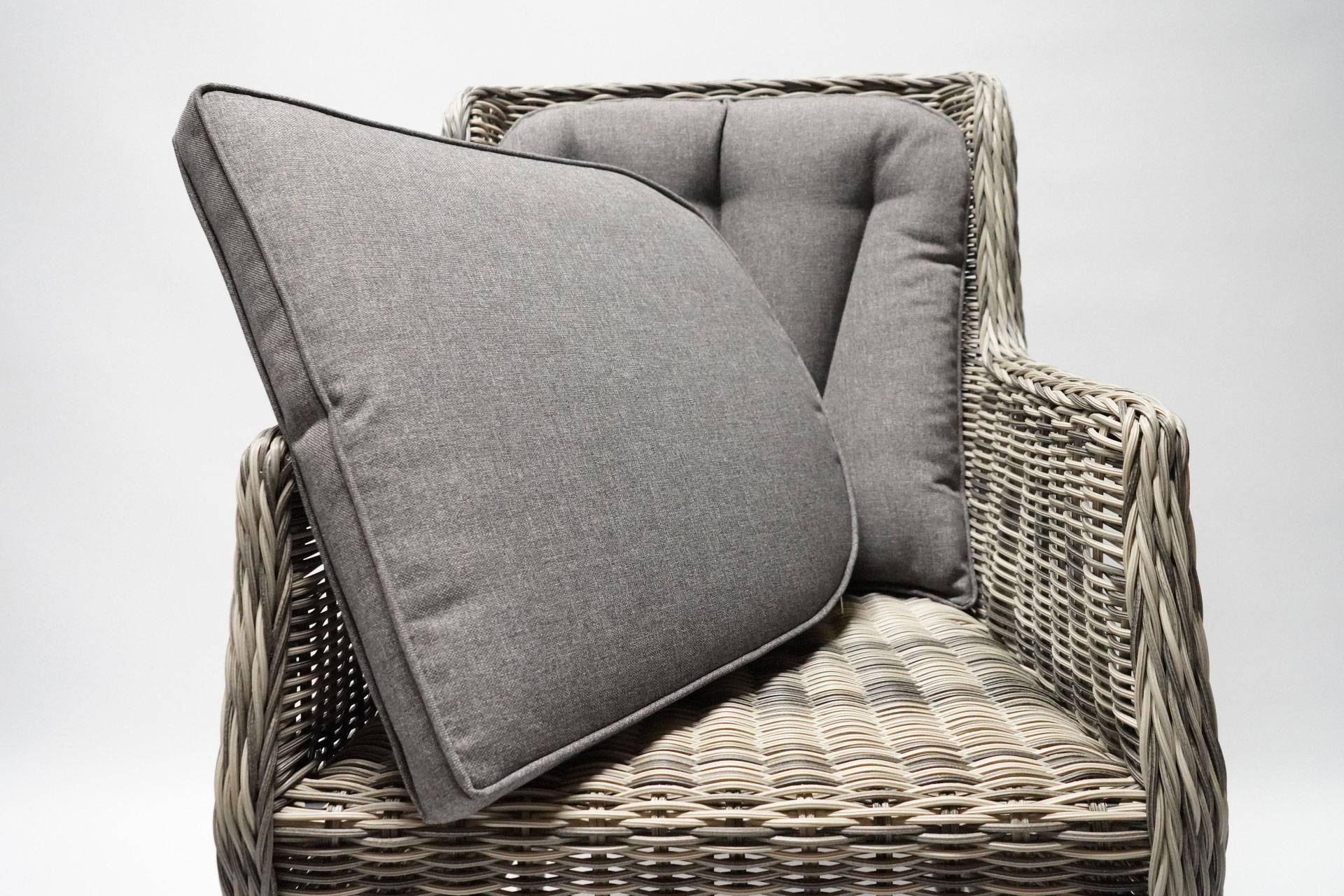 Gartensessel Set Miranda - 2er Set Polyrattan Grey Mix mit grauen Sitzkissen