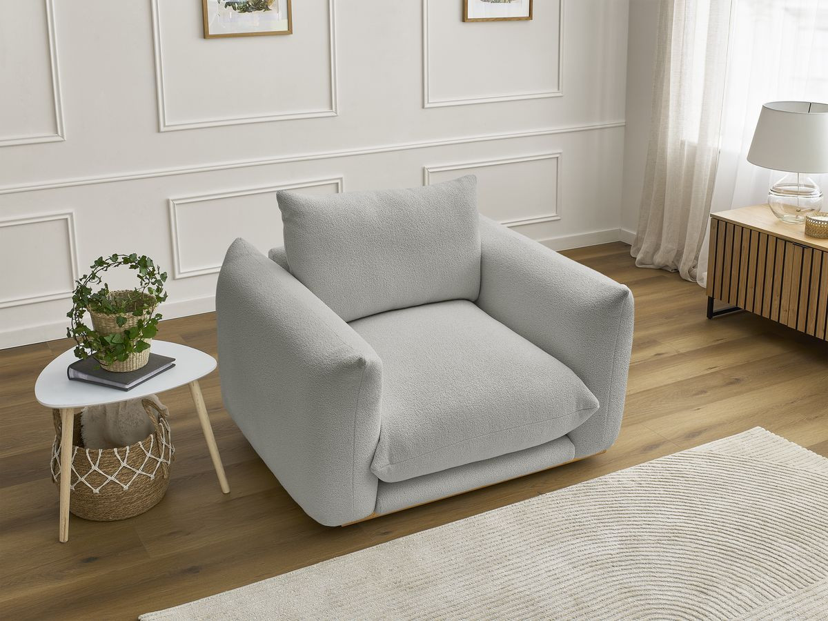 Bobochic Ernest Sessel Bouclé-Stoff Hellgrau