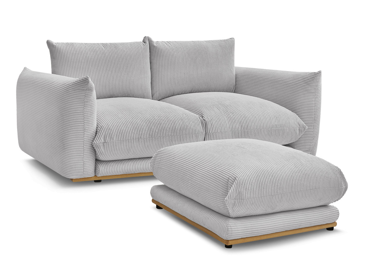 Bobochic Ernest Sofa 3-Sitzer mit Pouf 193 × 106 cm Cordsamt Hellgrau