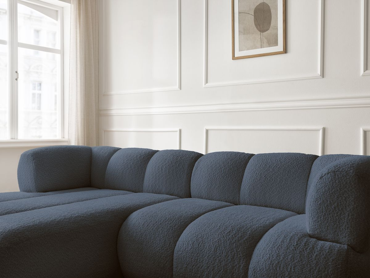 Bobochic Pamira Ecksofa Bouclé-Stoff Dunkelblau Ecke links