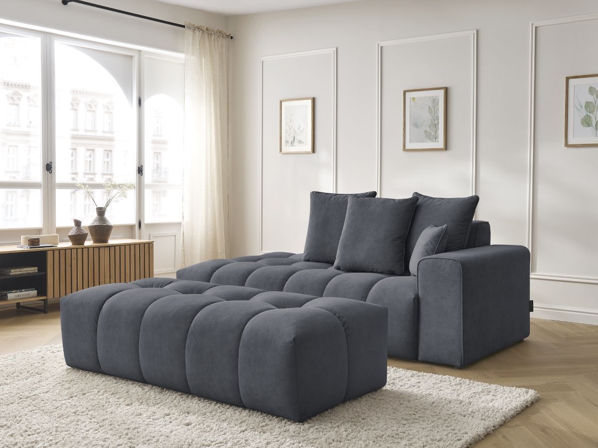 Bobochic Mont-blanc Sofa 5-Sitzer mit Pouf Samt Dunkelgrau Armlehne rechts