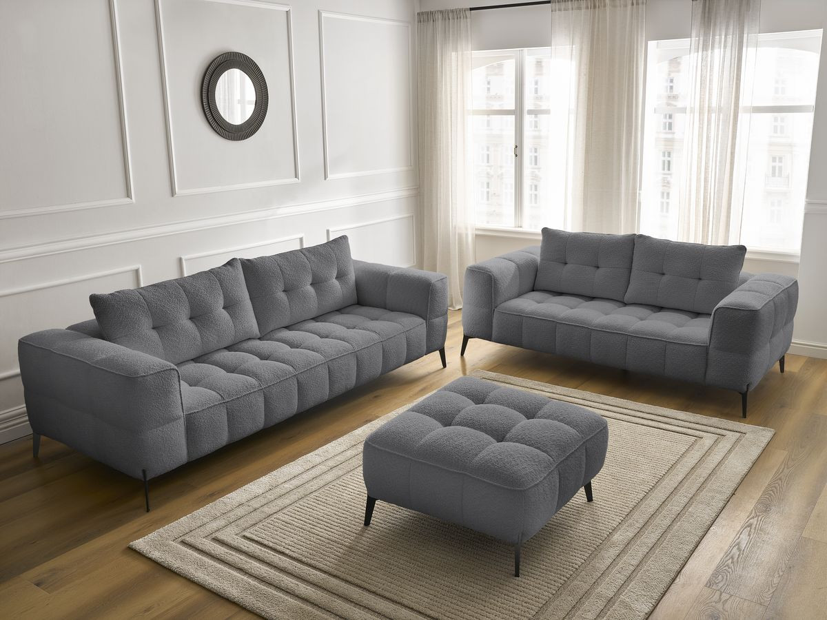 Bobochic Anis Sofa 5-Sitzer mit Pouf Bouclé-Stoff Dunkelgrau