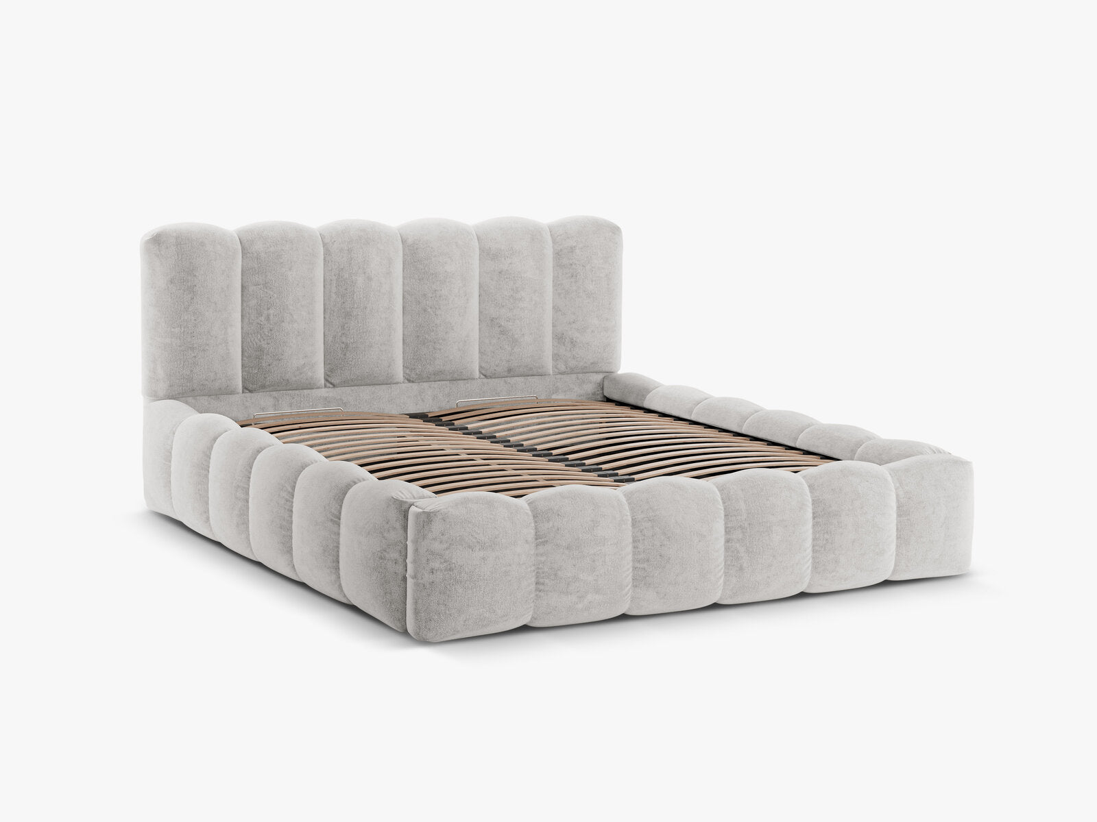 Micadoni Stauraumbett mit Kopfteil Lupine Chenille Perfect Harmony Hellgrau
