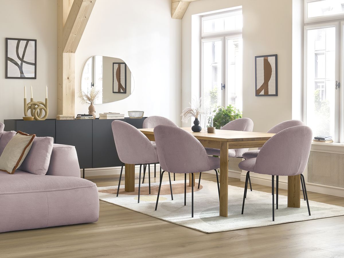 Bobochic Lalie Esszimmerstuhl 4er-Set mit Metallbeinen, schwarz Cordsamt Rosa