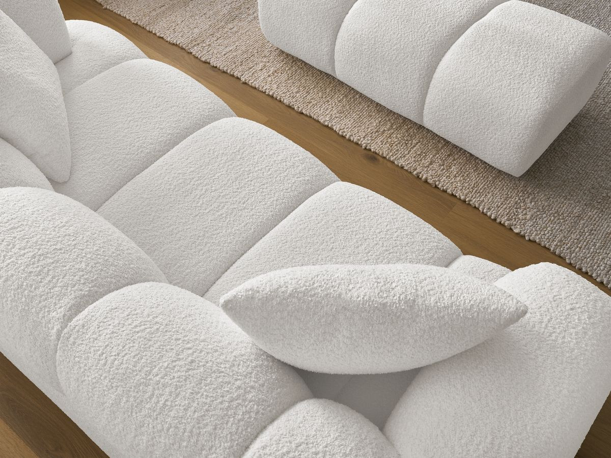 Bobochic Pamira Sofa 2-Sitzer mit Pouf Bouclé-Stoff Weiß