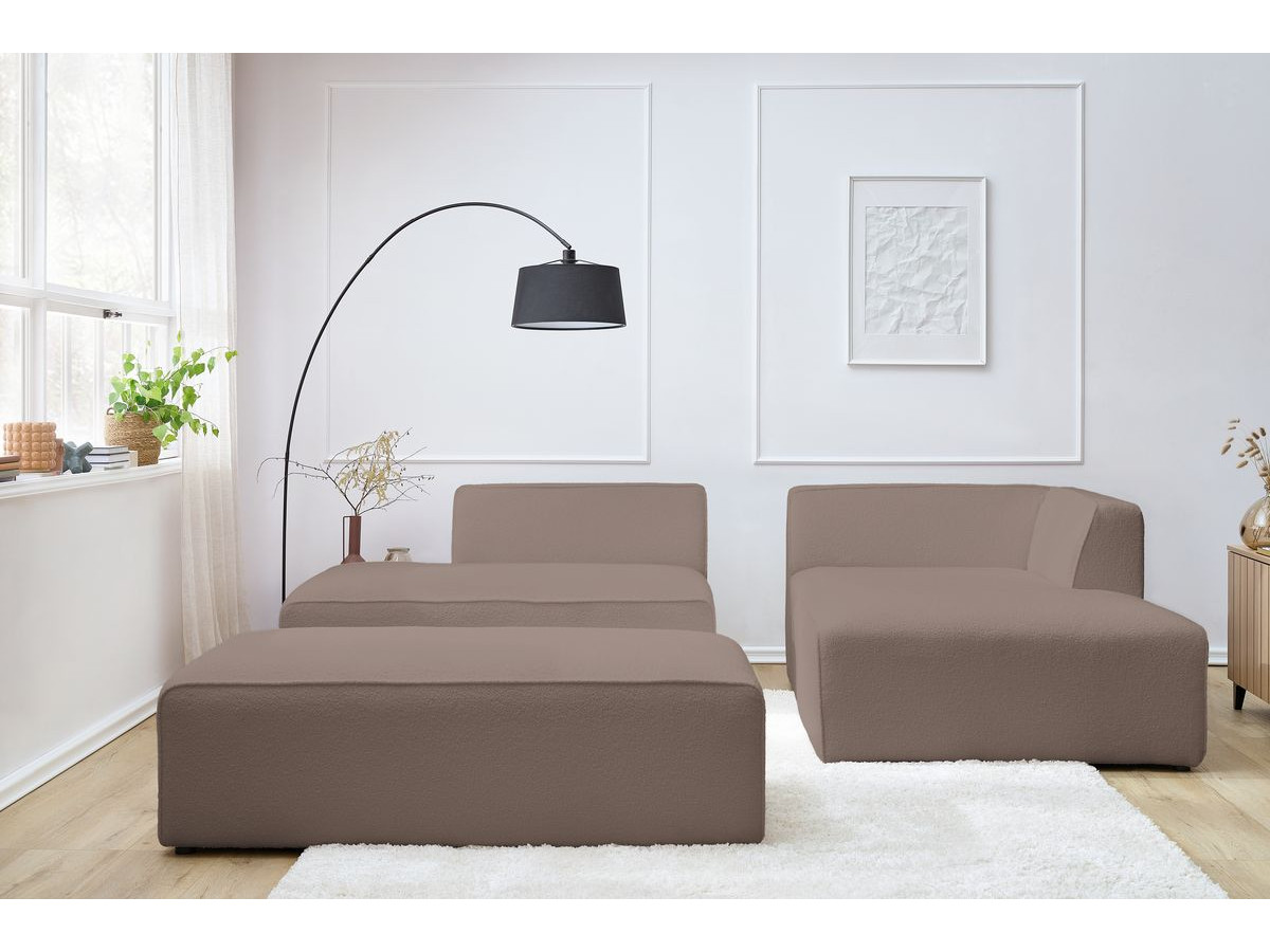 Bobochic Megeve Ecksofa mit Schlaffunktion und Pouf Bouclé-Stoff Braun Ecke rechts