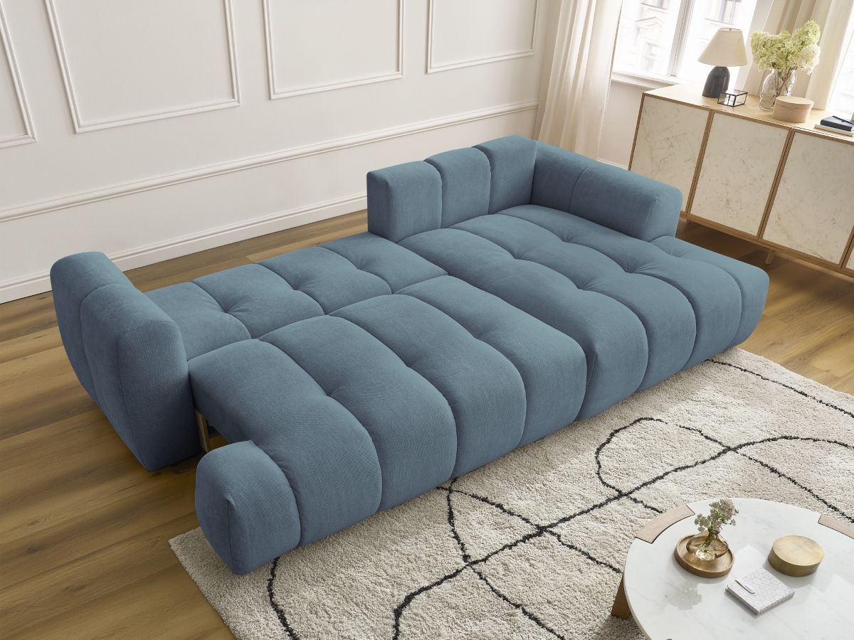 Bobochic Fuji Ecksofa mit Schlaffunktion und Bettkasten 292 × 160 cm Stoff Hellblau Ecke rechts