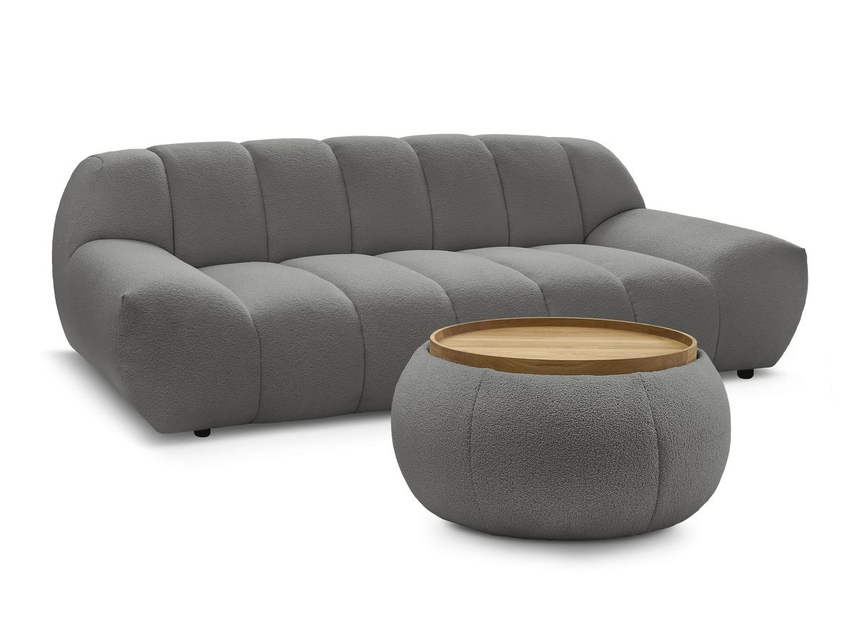 Bobochic Hayden Sofa 2-Sitzer mit Pouf Bouclé-Stoff Dunkelgrau