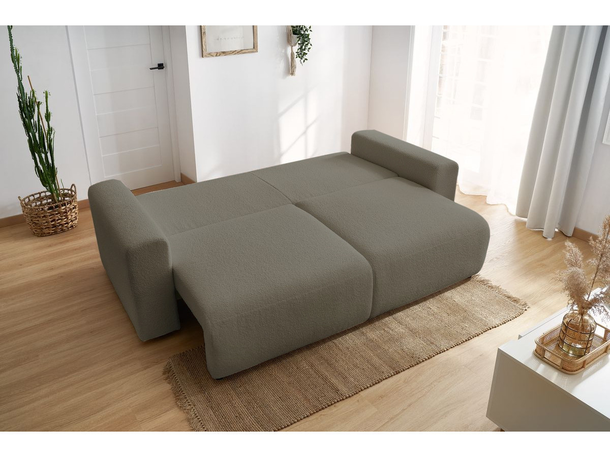 Bobochic Envy Schlafsofa 3-Sitzer mit Bettkasten und rechteckigem Pouf Bouclé-Stoff Braun