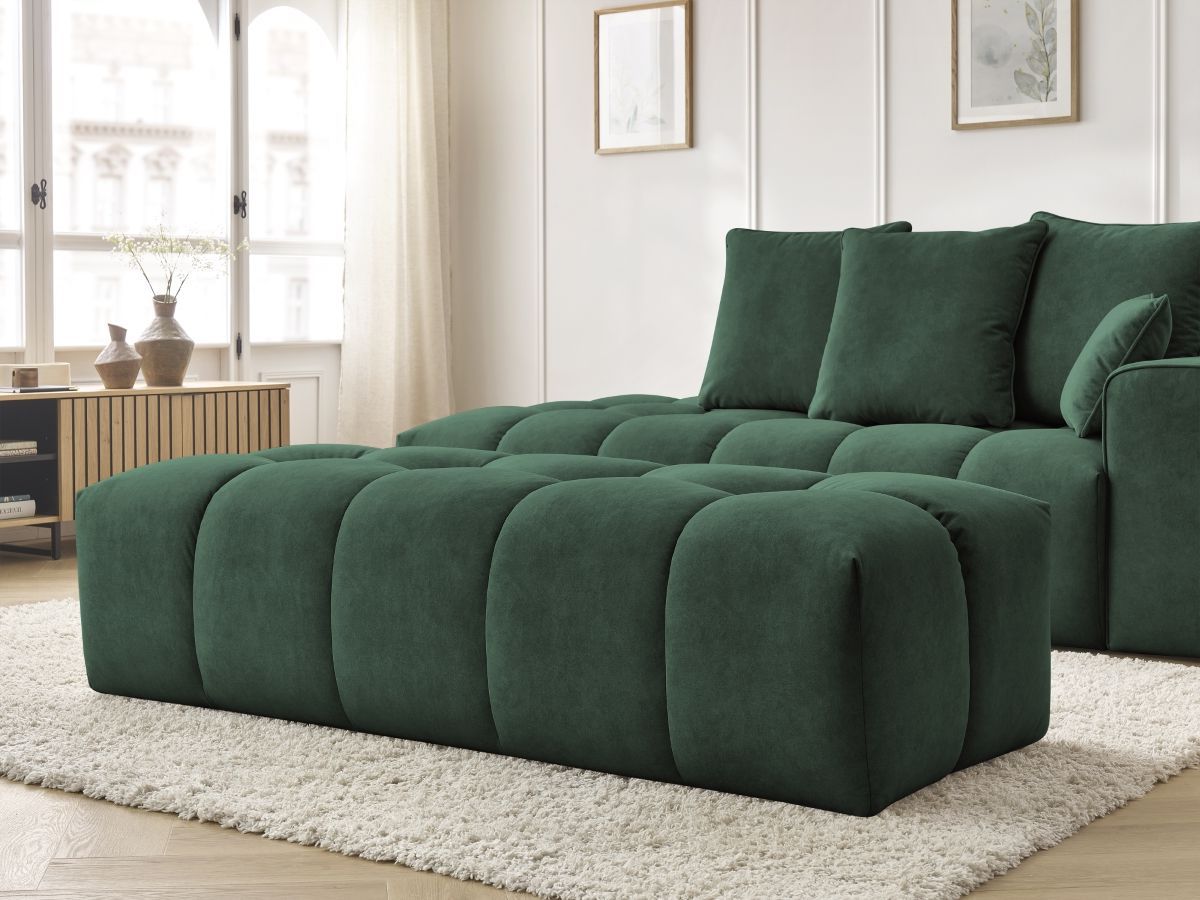 Bobochic Mont-blanc Sofa 5-Sitzer mit Pouf Samt Grün Armlehne rechts