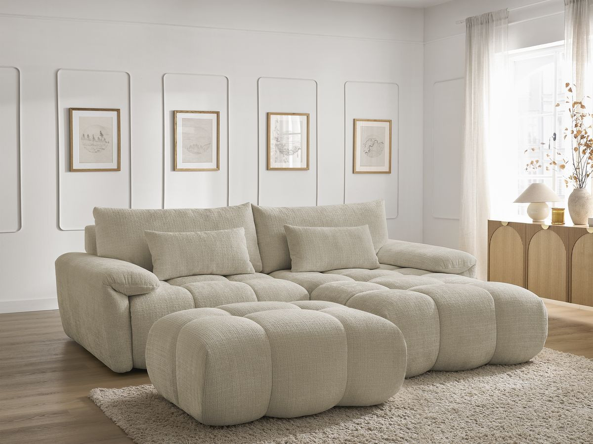 Bobochic Ivane Ecksofa mit Pouf Strukturstoff Beige Ecke rechts