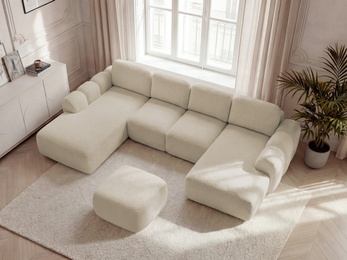 Bobochic Montaigne Wohnlandschaft mit Pouf Bouclé-Stoff Beige Ecke rechts