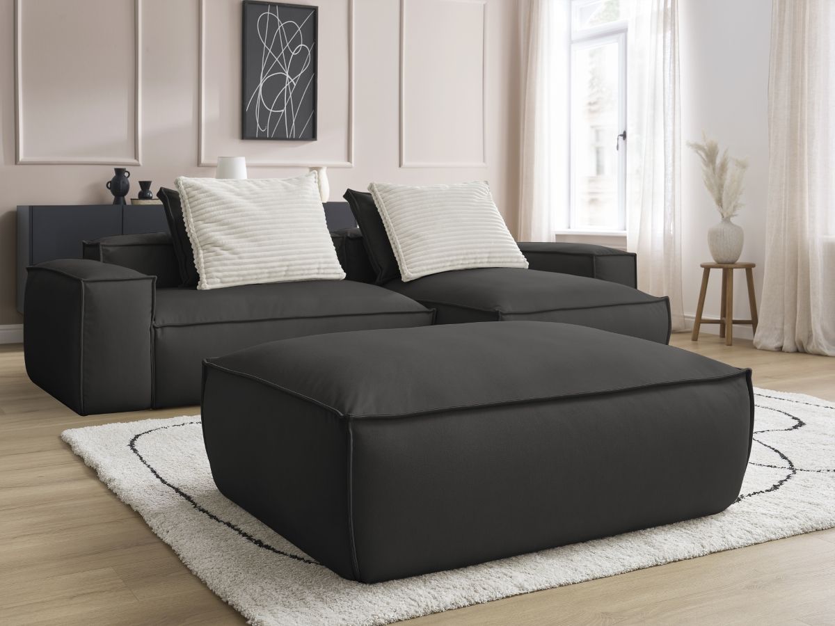 Bobochic Boheme Ecksofa mit Pouf Kunstleder Schwarz