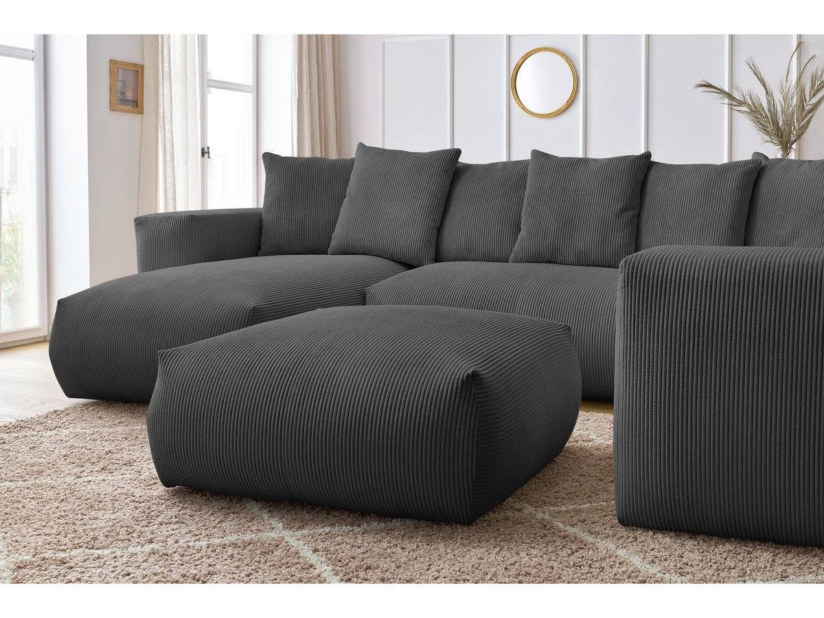 Bobochic Voltaire Wohnlandschaft mit Pouf 356 × 214 cm Cordsamt Dunkelgrau Ecke links