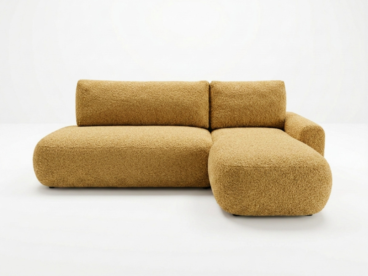 Bobochic Tango Ecksofa mit Schlaffunktion und Bettkasten Bouclé-Stoff Gelb Ecke rechts