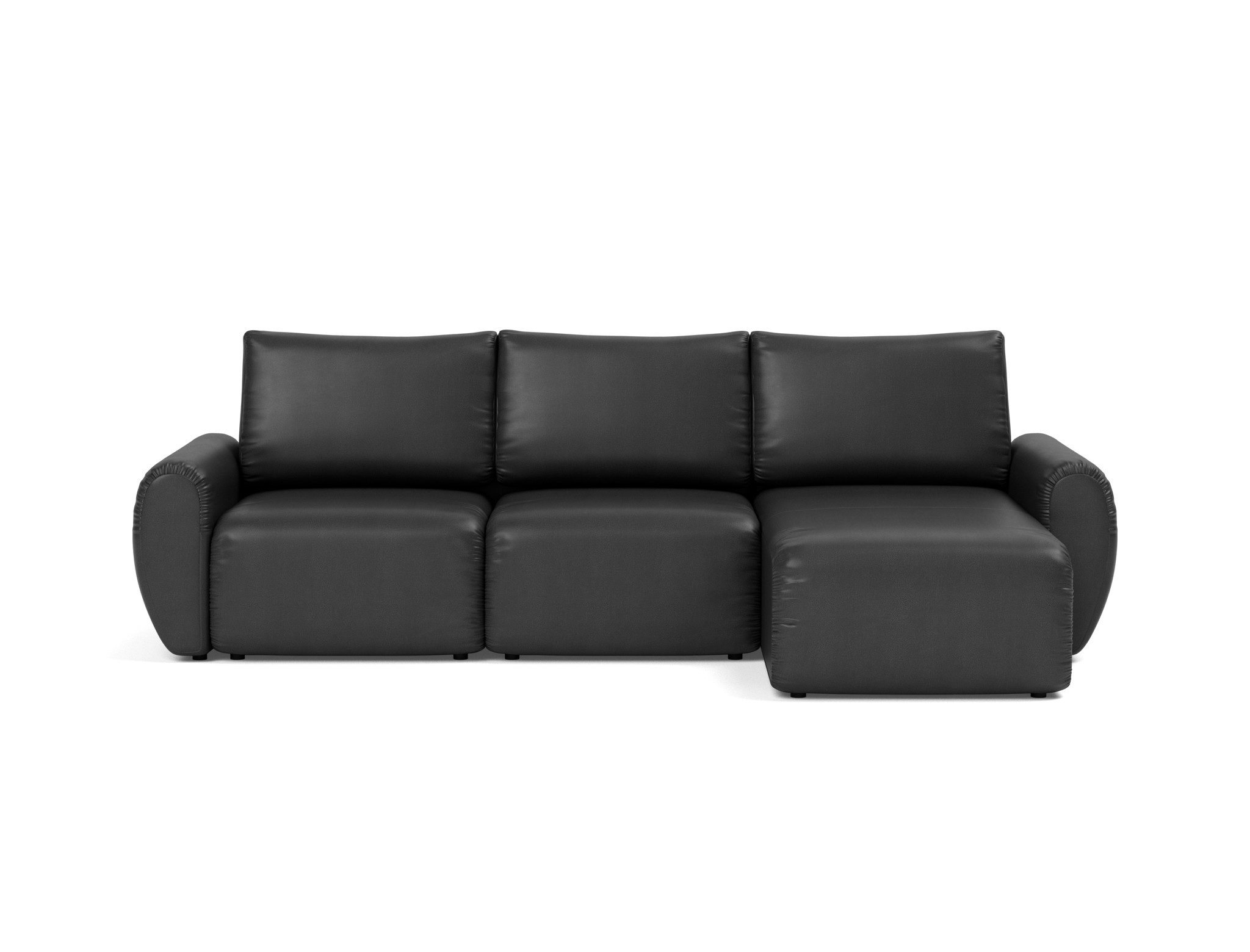 Schlafsofa Norum mit Chaiselongue und Curve-Armlehnen Lederoptik Faunal 550-Black