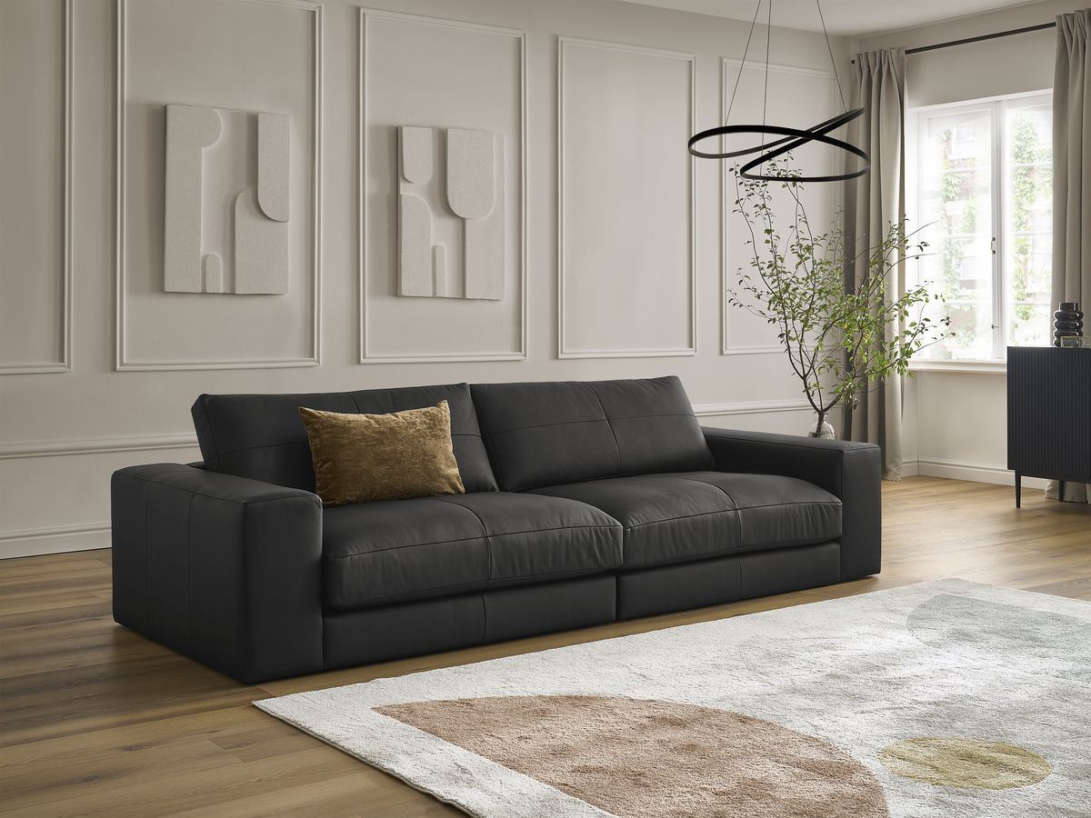 Bobochic Leonard Sofa 3-Sitzer 274 × 109 cm Leder Schwarz