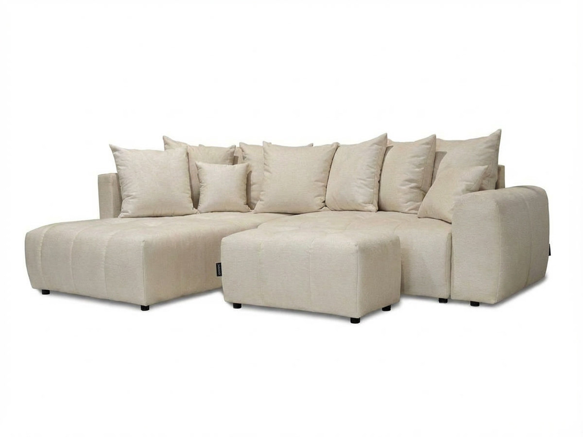 Bobochic Roxelane Ecksofa mit Schlaffunktion und Bettkasten und Pouf Melange-Stoff Beige Ecke links