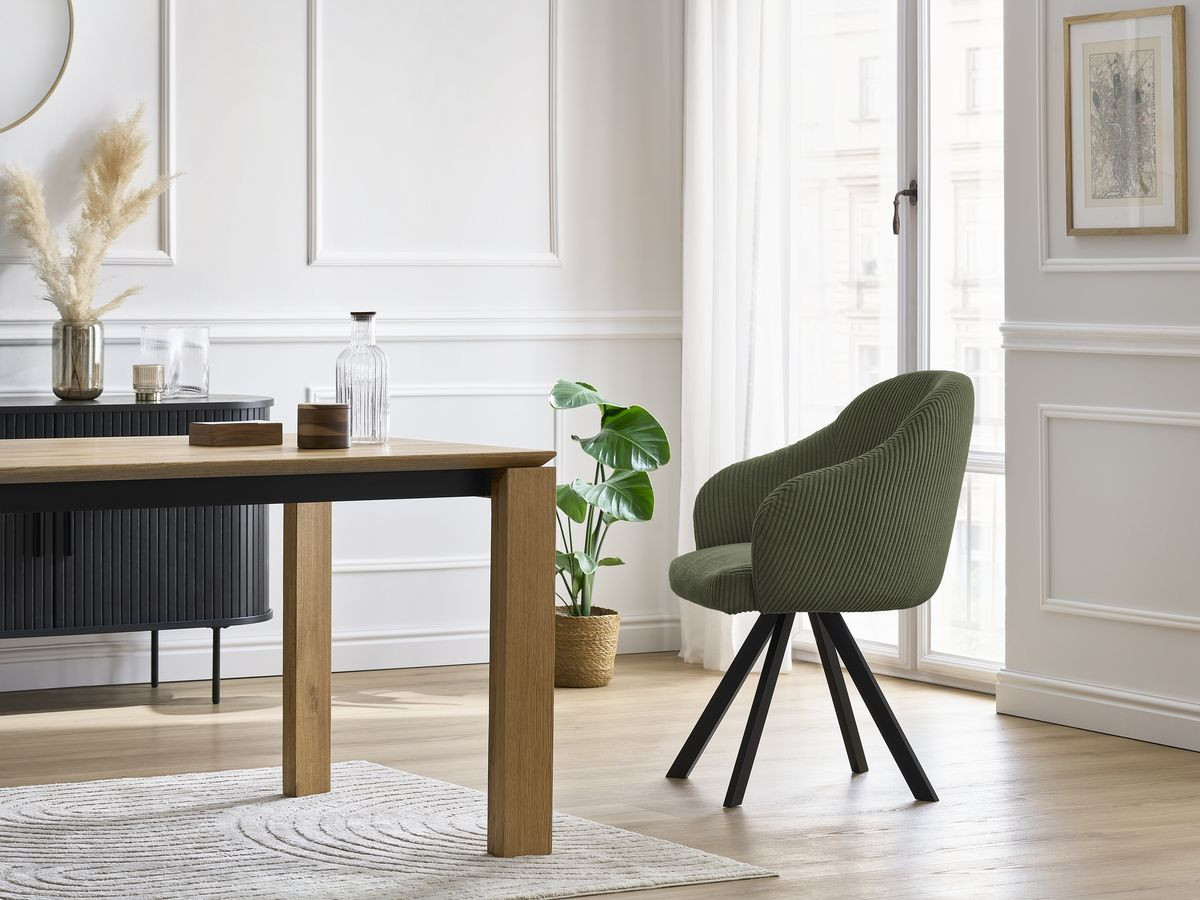 Bobochic Sophie Esszimmerstuhl 4er-Set mit Sternfuß Cordsamt Grün