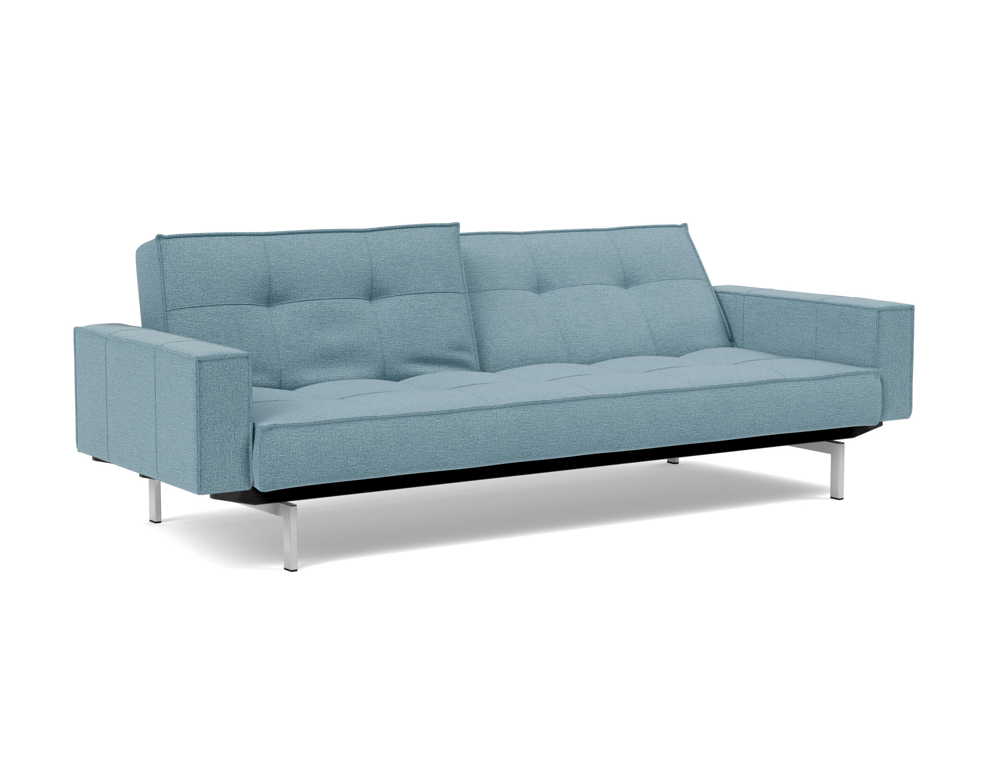 Schlafsofa Splitback mit Armlehnen Flachgewebe Mixed Dance 525-Light-Blue Beine Chrom