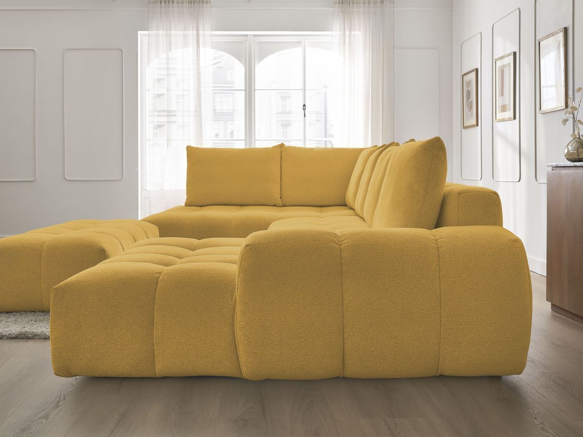 Bobochic Everest Wohnlandschaft mit Pouf, 6 Kissen Melange-Stoff Gelb Ecke rechts