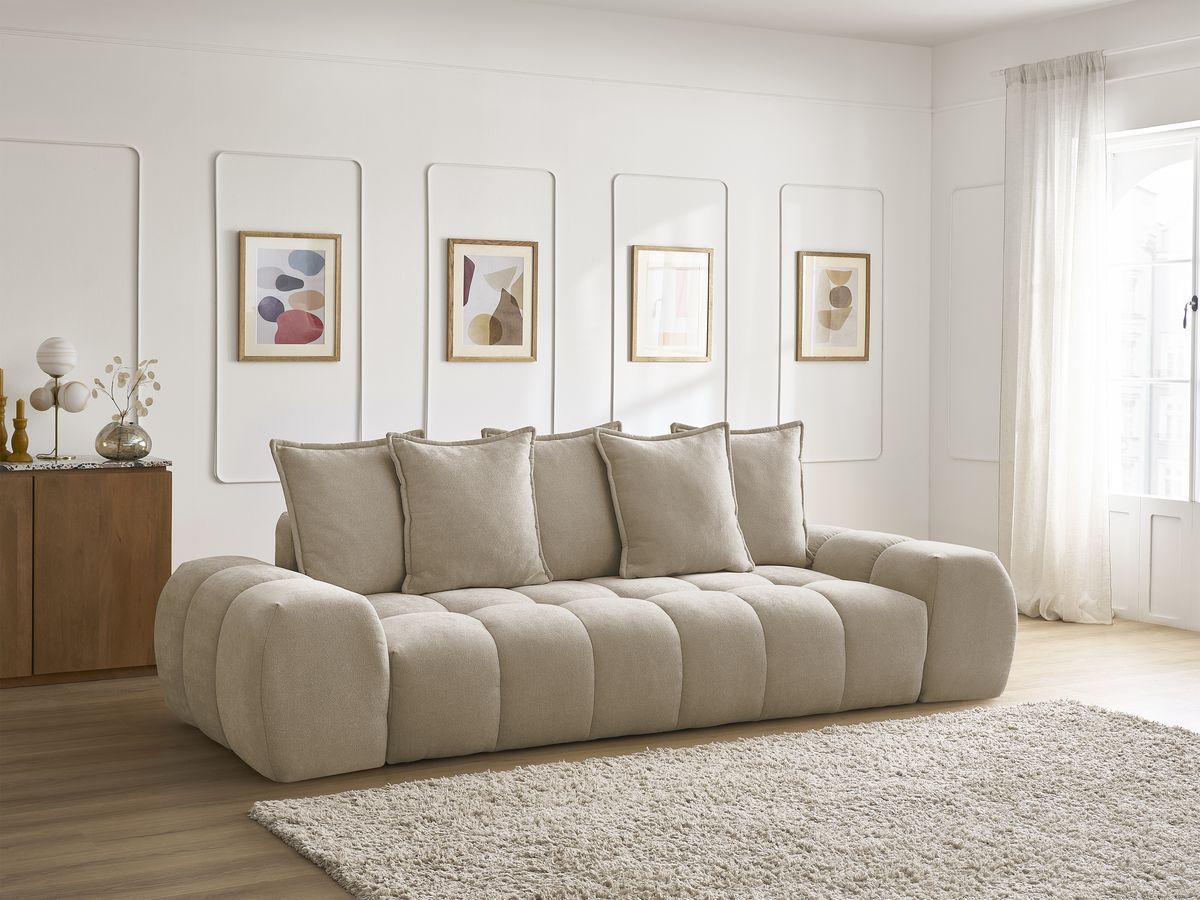 Bobochic Everest Sofa 3-Sitzer, 5 Kissen Strukturstoff Taupe