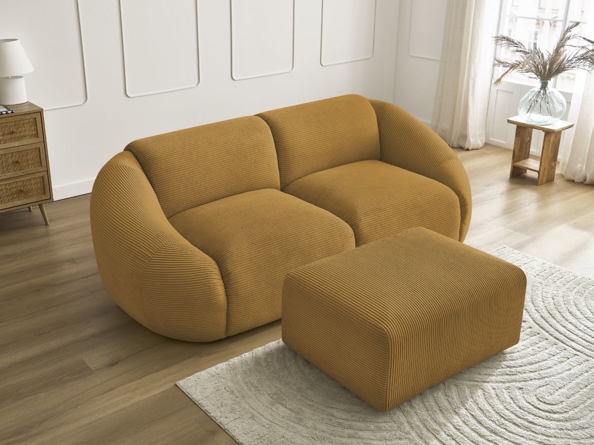 Bobochic Tina Sofa 3-Sitzer mit Pouf Cordsamt Gelb