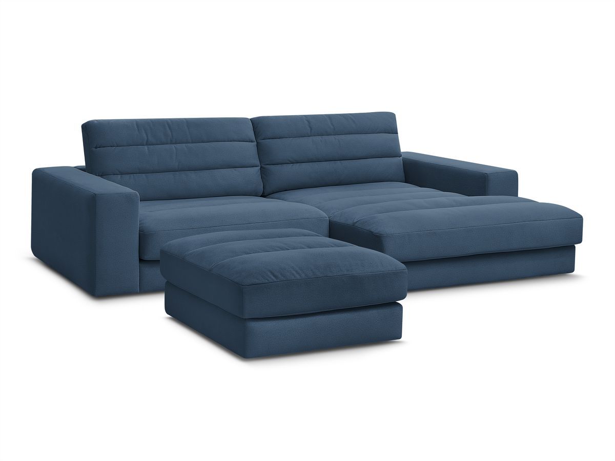 Bobochic Sierra Ecksofa mit Pouf Samt Dunkelblau Ecke rechts