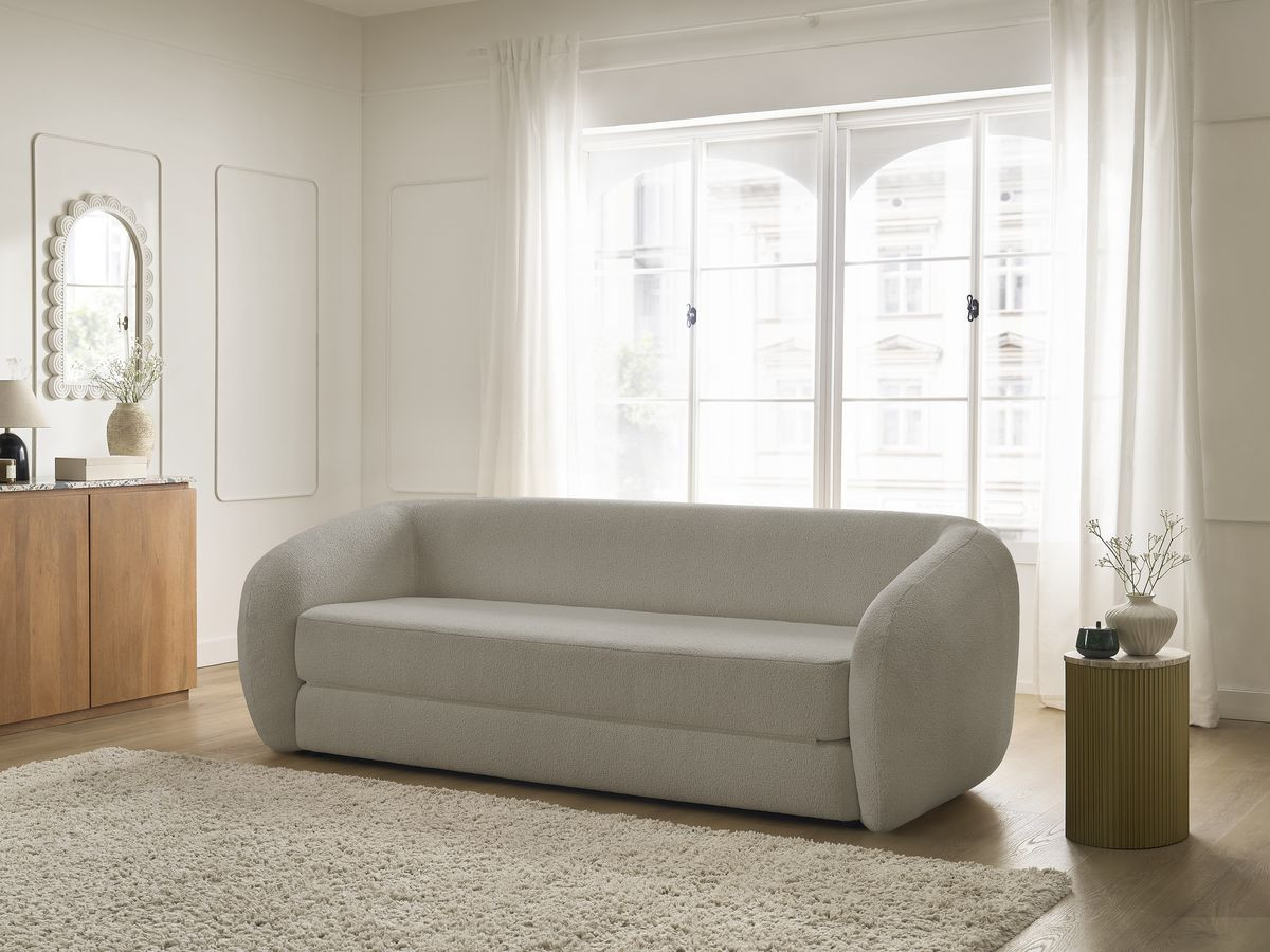 Bobochic Neyo Schlafsofa 3-Sitzer Bouclé-Stoff Taupe
