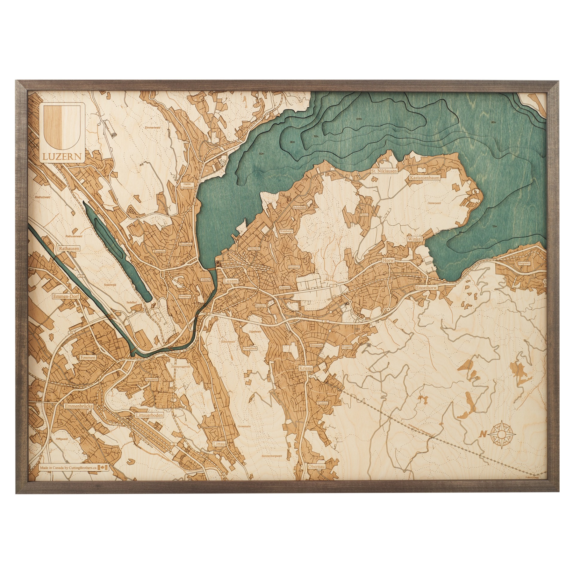 Cutting Brothers 3D Holz-Wandkarte Luzern 81x61 cm