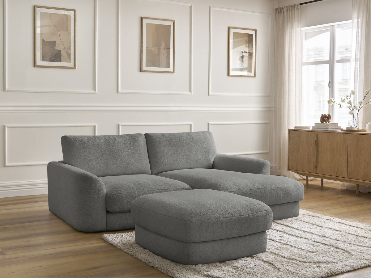 Bobochic Leonore Ecksofa mit Pouf Bouclé-Stoff Dunkelgrau Ecke rechts