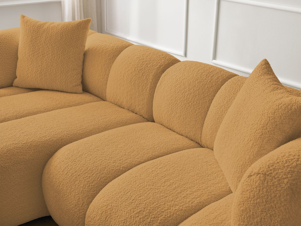 Bobochic Pamira Ecksofa mit Pouf Bouclé-Stoff Gelb Ecke links