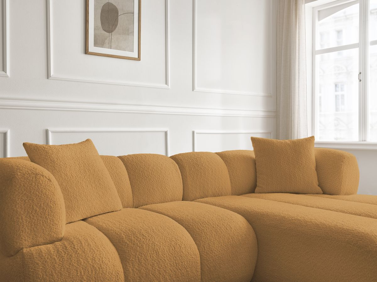 Bobochic Pamira Ecksofa mit Pouf Bouclé-Stoff Gelb Ecke rechts
