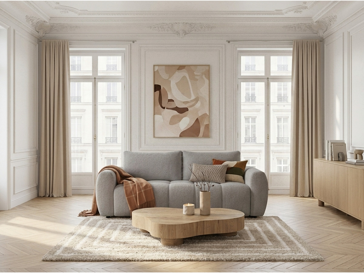 Bobochic Fuji Schlafsofa 3-Sitzer Bouclé-Stoff Hellgrau