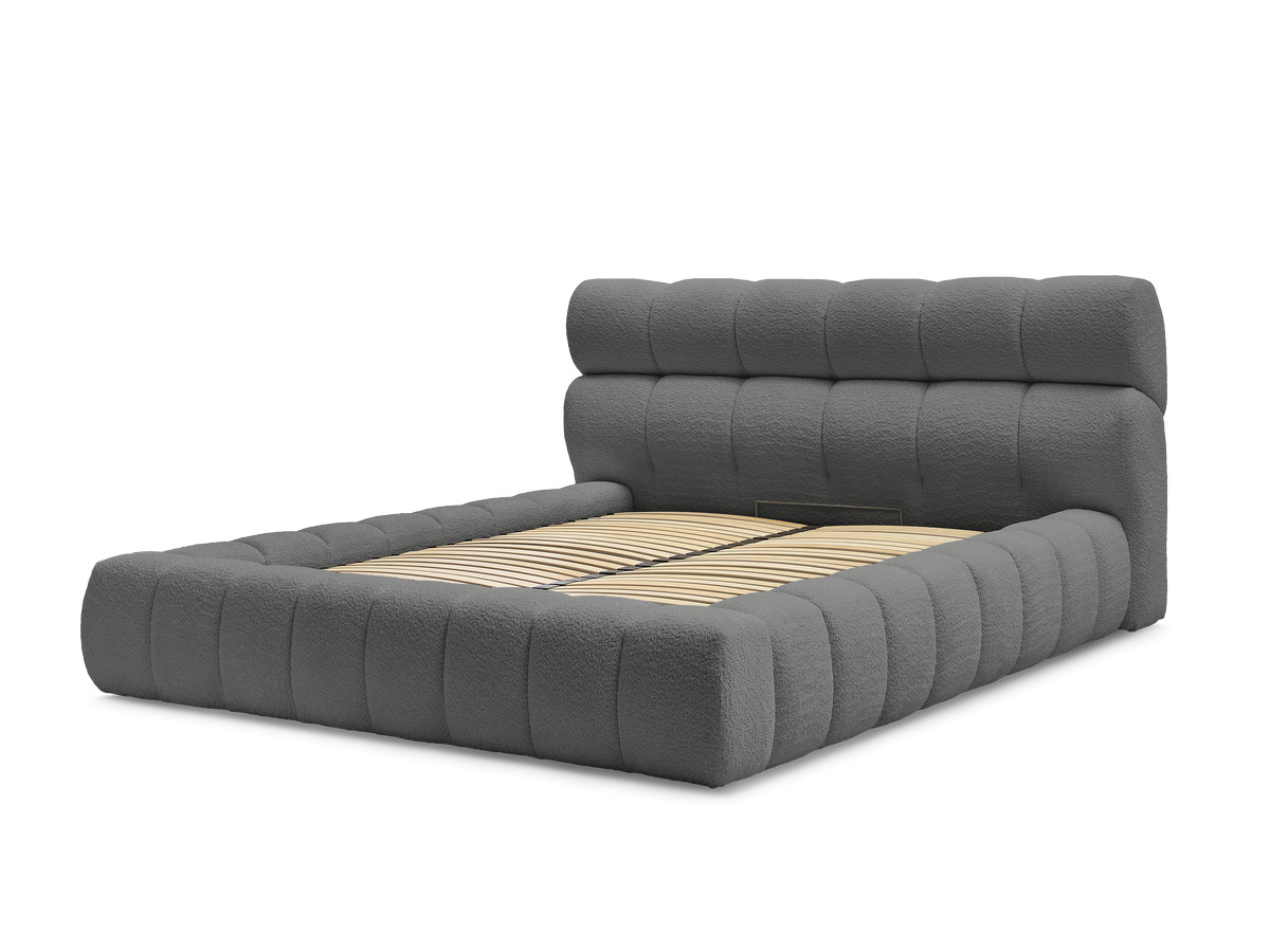 Bobochic Mont-blanc Polsterbett mit Bettkasten Bouclé-Stoff Dunkelgrau, Liegefläche 140 × 190 cm
