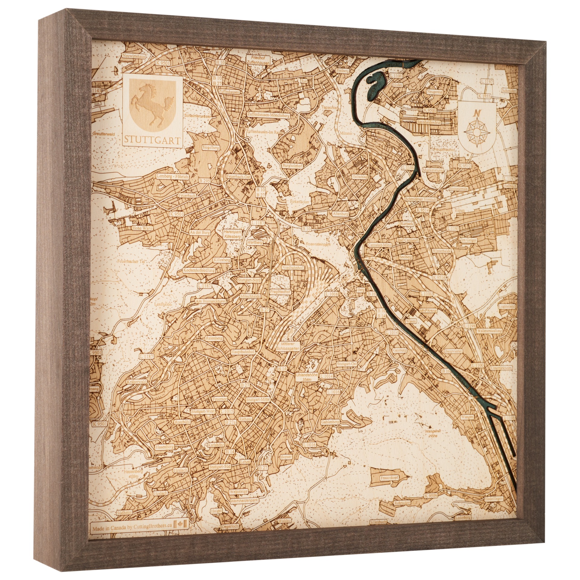 Cutting Brothers 3D Holz-Wandkarte Stuttgart 35x35 cm