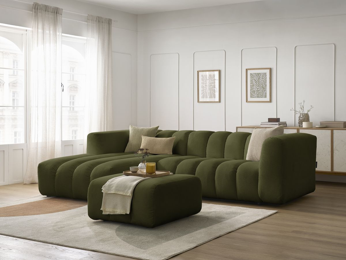 Bobochic Talia Ecksofa mit Pouf Melange-Stoff Grün Ecke links
