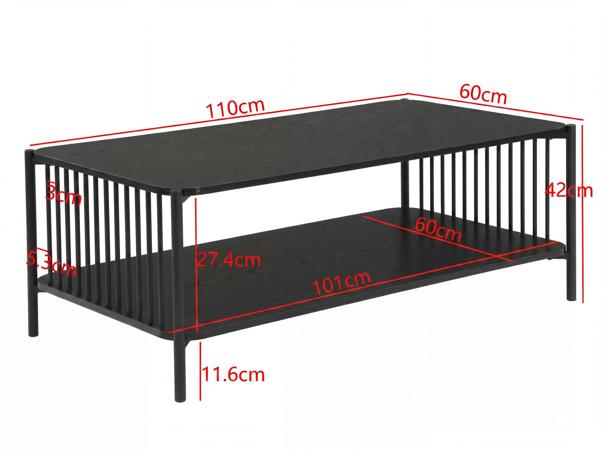 Couchtisch Spillum Eiche Schwarz 110 × 60 × 42 cm