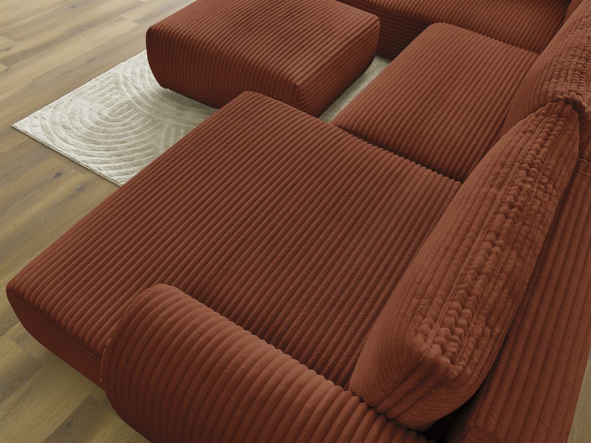 Bobochic Lucien Wohnlandschaft mit Pouf Breitcord weich Orange Ecke rechts