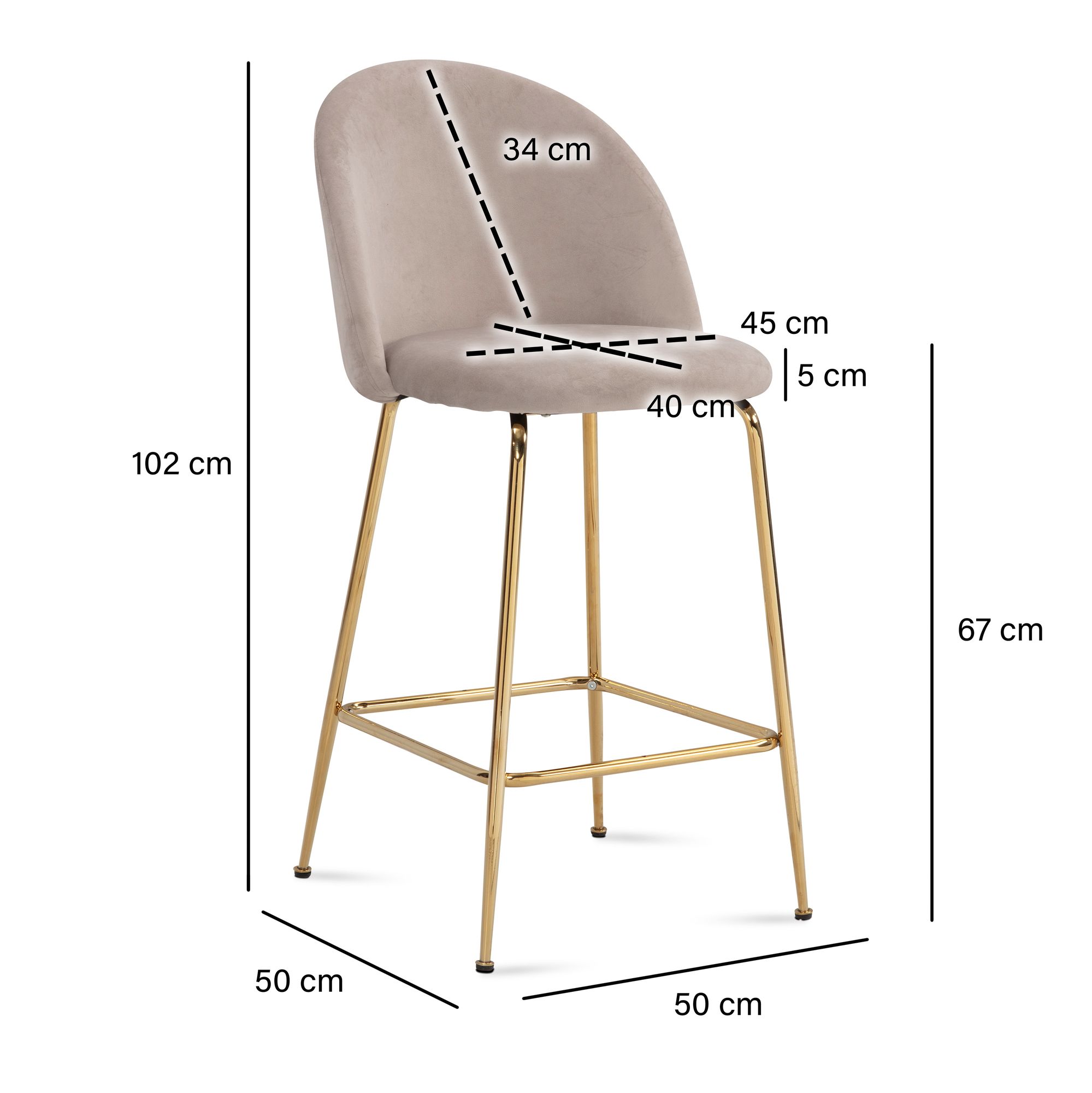 Barhocker Fraena Samt Beige 50 × 50 × 102 cm
