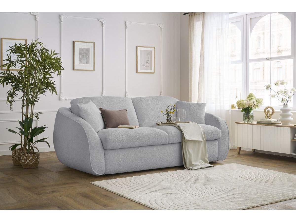 Bobochic Cezanne Schlafsofa 3-Sitzer Bouclé-Stoff Hellgrau, Liegefläche 160 × 194 cm