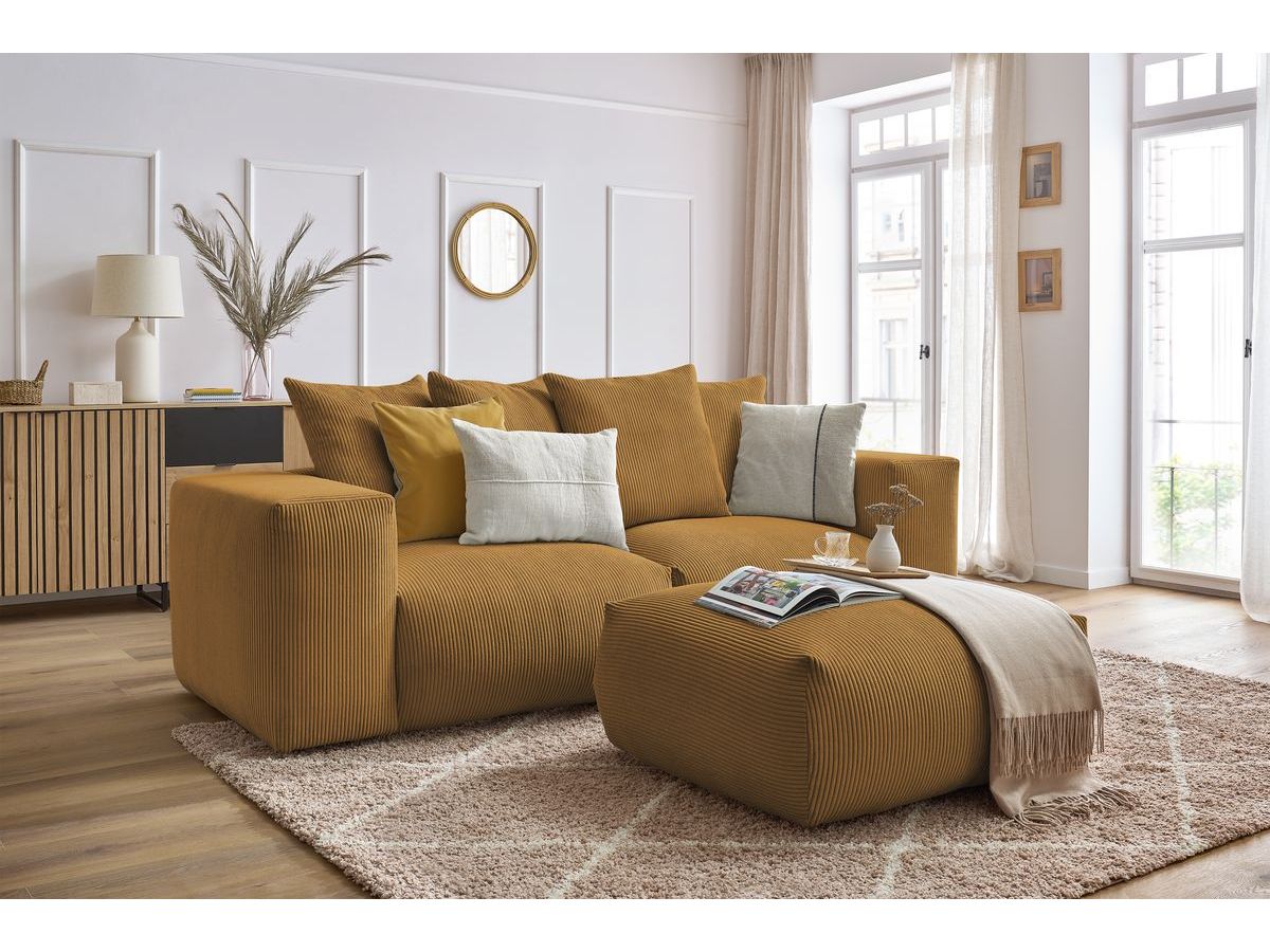 Bobochic Voltaire Sofa 4-Sitzer mit Pouf 248 × 100 cm Cordsamt Gelb