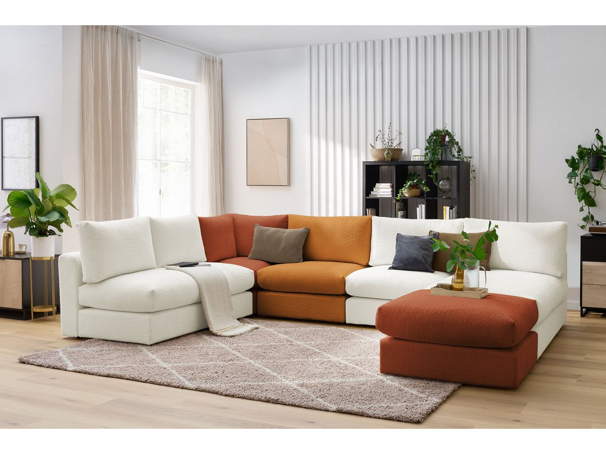 Bobochic Paris Ecksofa mit Pouf 369 × 262 cm Bouclé-Stoff Mehrfarbig