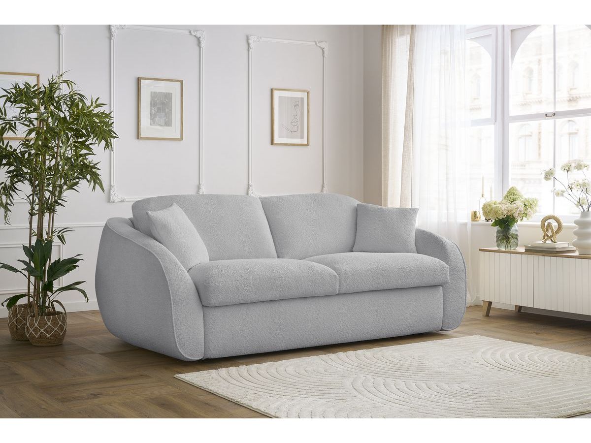 Bobochic Cezanne Schlafsofa 3-Sitzer Bouclé-Stoff Hellgrau, Liegefläche 160 × 194 cm
