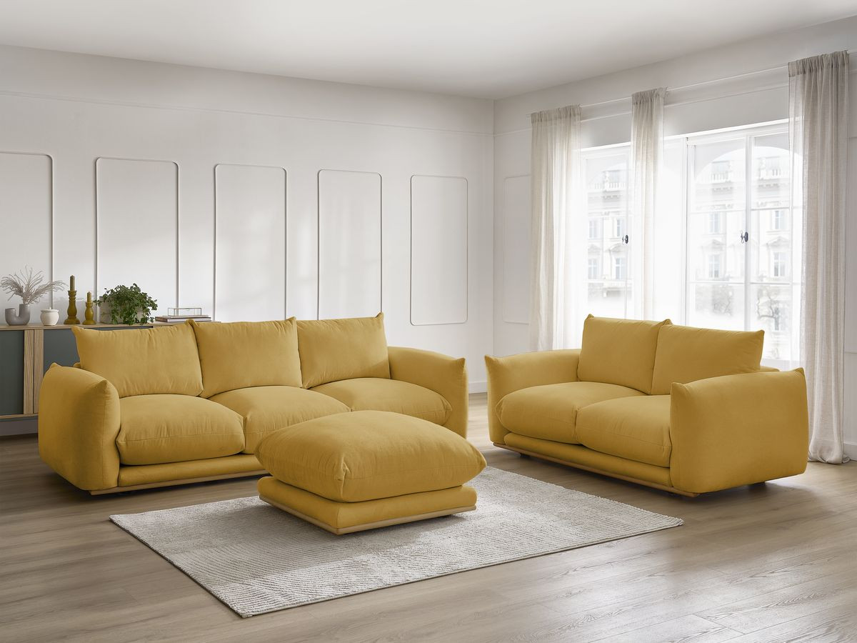 Bobochic Ernest Sofa 6-Sitzer mit Pouf Stoff Gelb