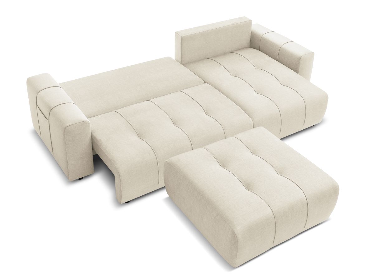 Bobochic Arsene Ecksofa mit Schlaffunktion und Bettkasten und Pouf 288 × 148 cm Samt Beige