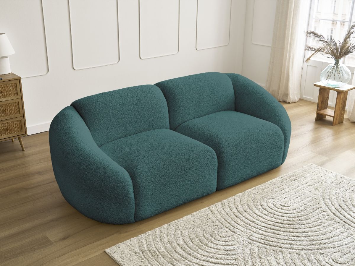 Bobochic Tina Sofa 2-Sitzer Bouclé-Stoff Hellblau